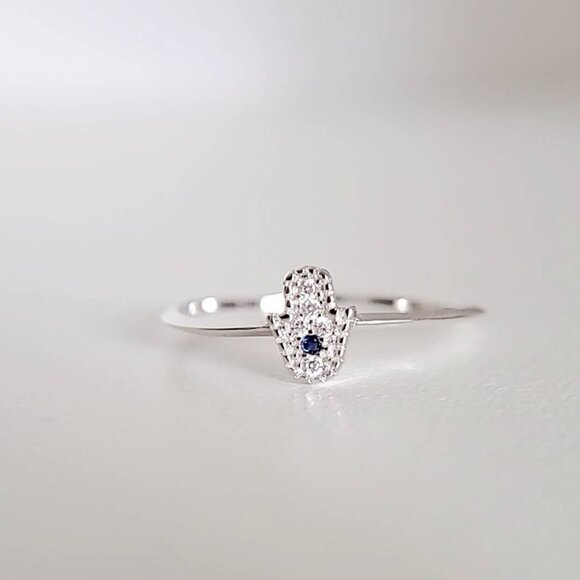 Women's 925 Thin Sterling Silver Hand Ring Dainty Small Minimalist Amulet Ring - Picture 2 of 9